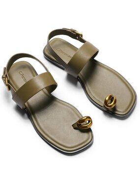 Stylish Leather Flat Sandals for Women | Toe Loop Summer Slides, Comfortable